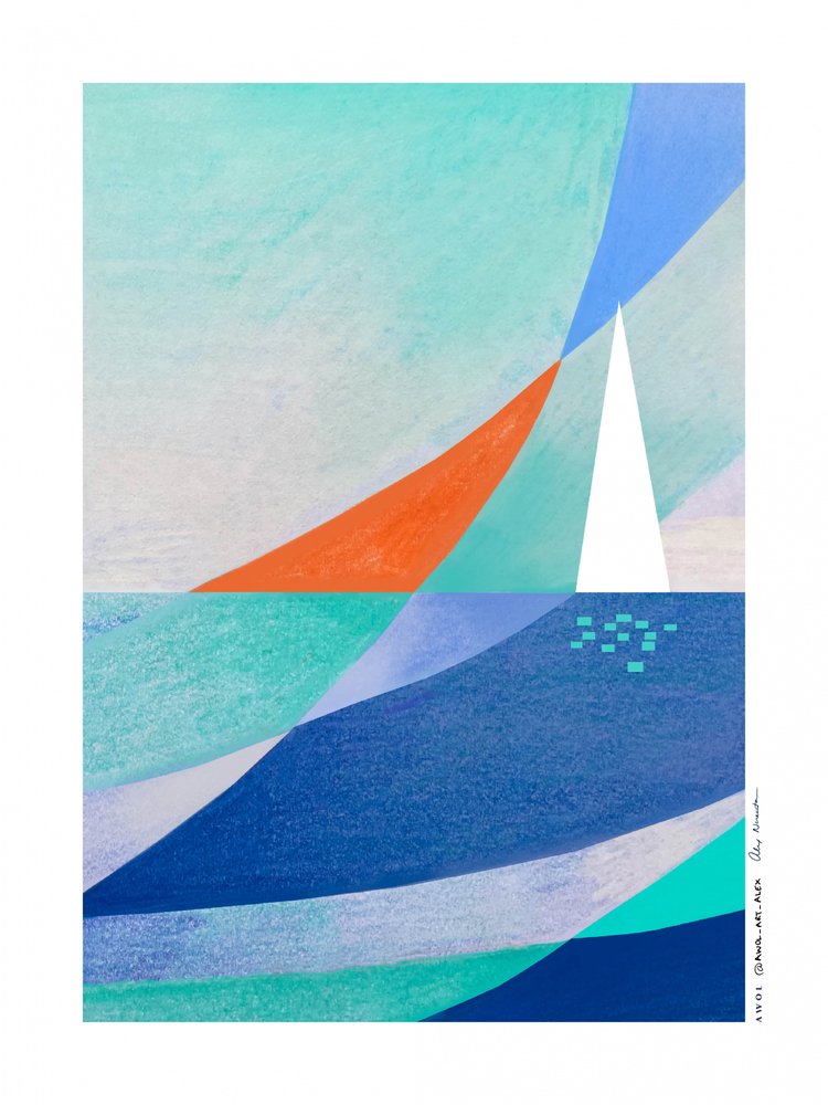 Geometric Ocean Sailboat by Awol Art Alex