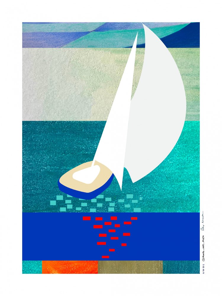Modern Sailboat Serenity by Awol Art Alex