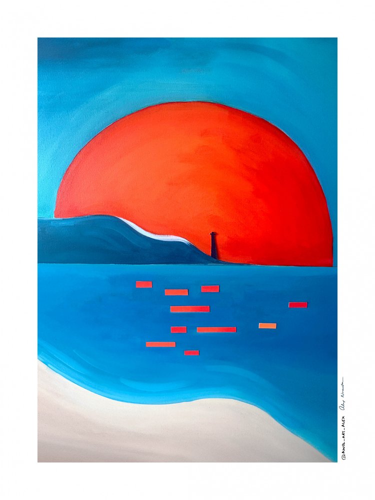 Vibrant Sunset Lighthouse by Awol Art Alex