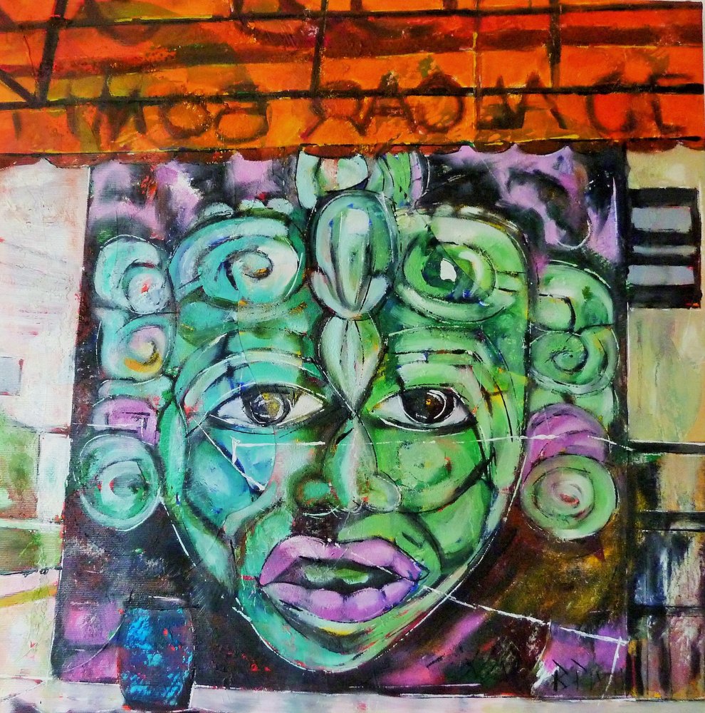 Green Abstract Face by Barbara Piatti