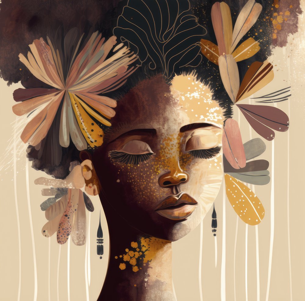 Golden Floral Afro Beauty by Bella Eve