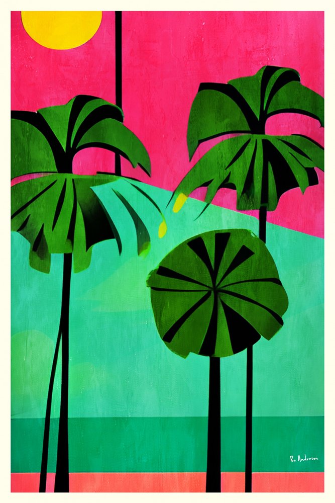 Pink Sky Tropical Palms by Bo Anderson