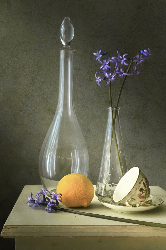 Purple Flowers and Glass by Christian MARCEL