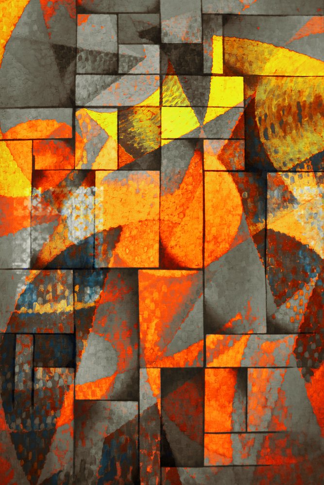 Vibrant Geometric Orange Blocks by Christina Sillen
