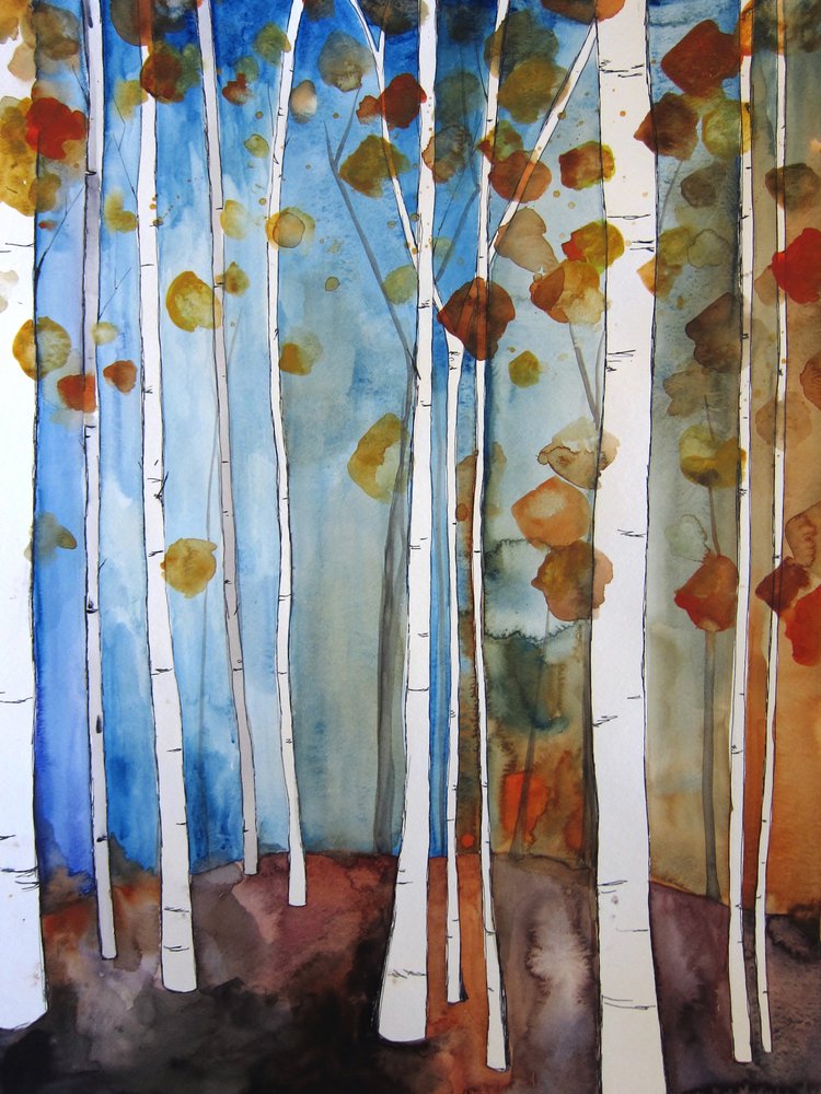 Fall Birches Blue Sky by Christine Lindstrom