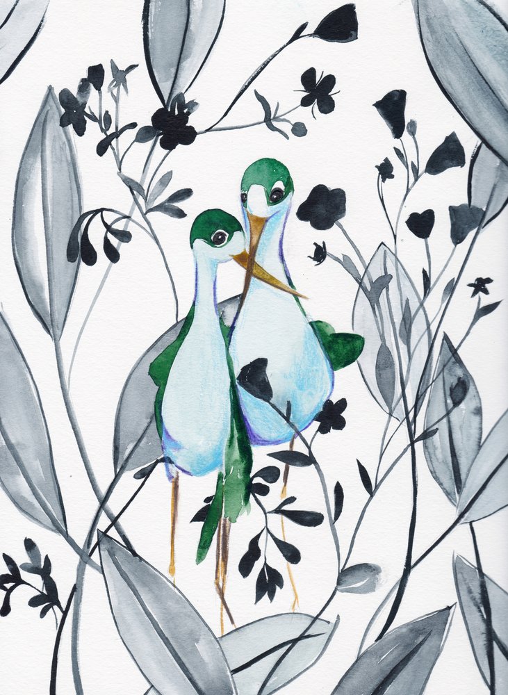 Green Birds In Nature by Christine Lindstrom
