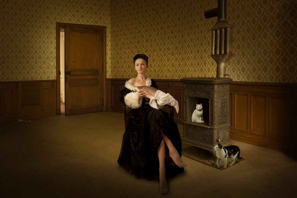 Elegant Woman with Cats by Christine von Diepenbroek