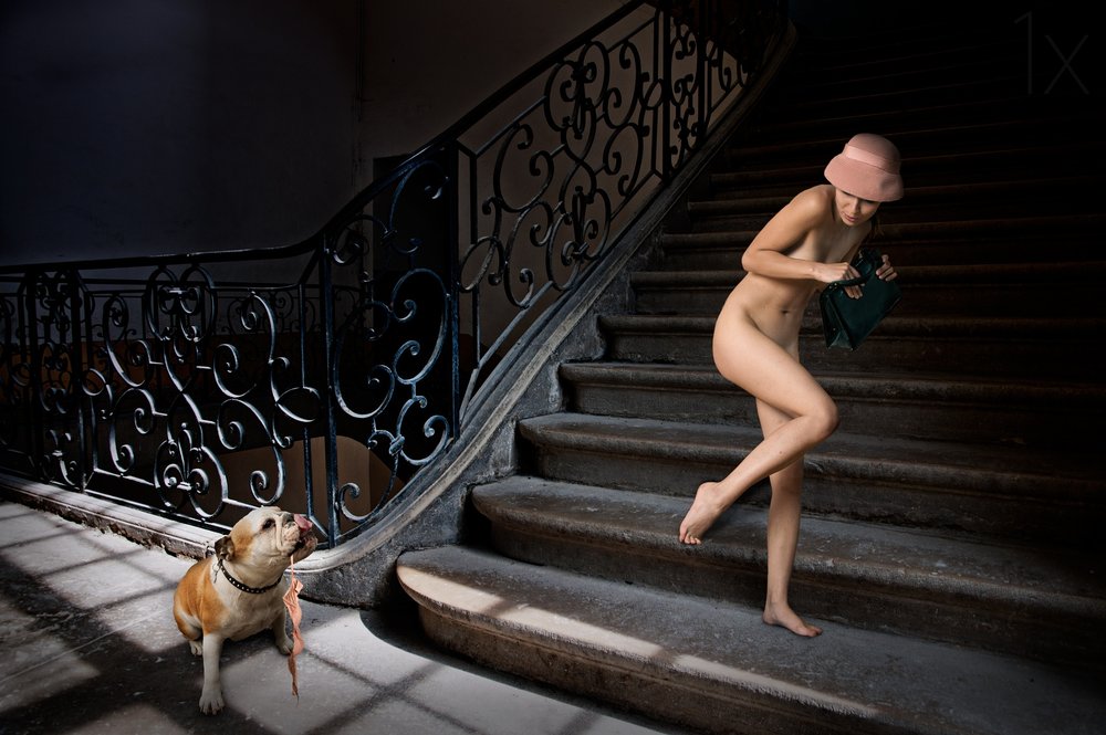 Nude Woman Dark Staircase by Christine von Diepenbroek