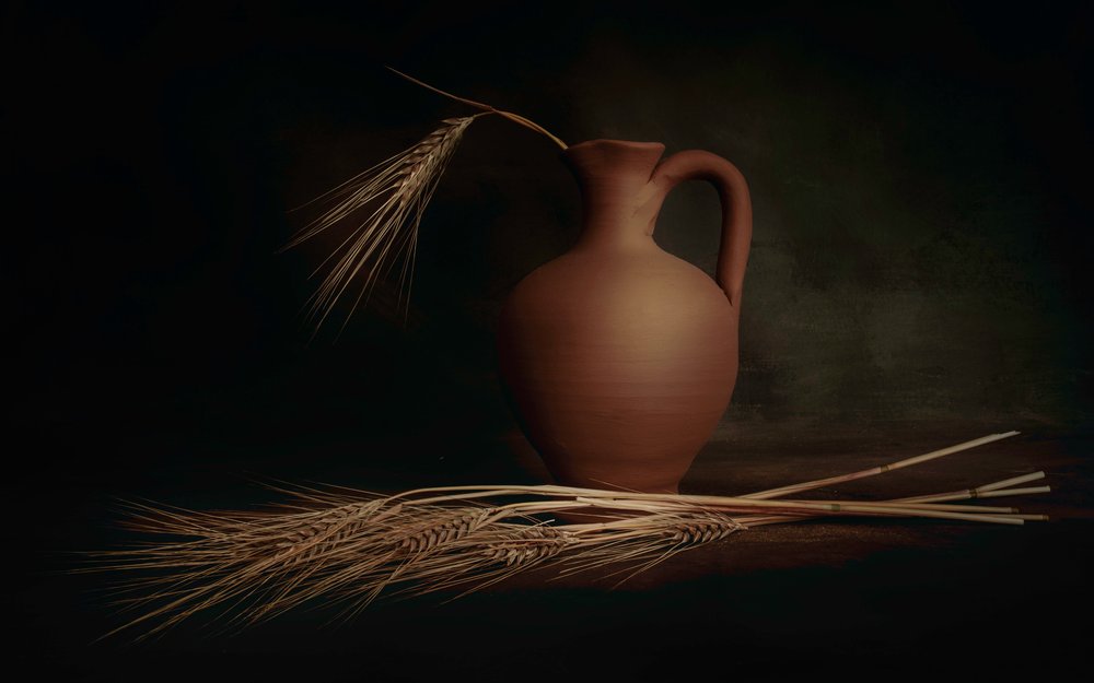 Rustic Pitcher and Wheat by Cicek Kiral