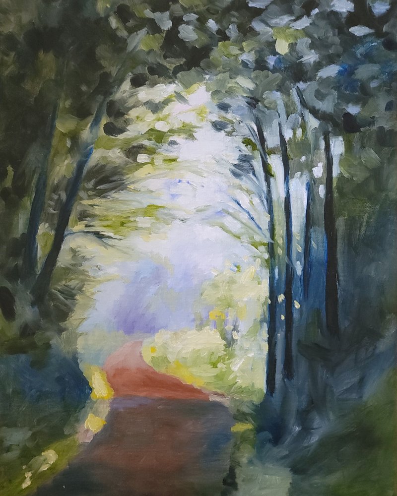 Sunlit Forest Path by Claire Whitehead