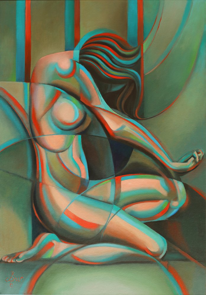 Contemplative Cubist Woman by Corné Akkers