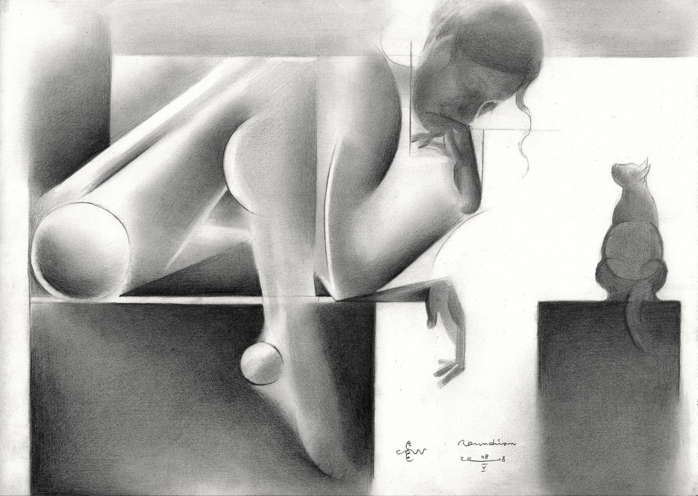 Pensive Woman Geometric Study by Corné Akkers