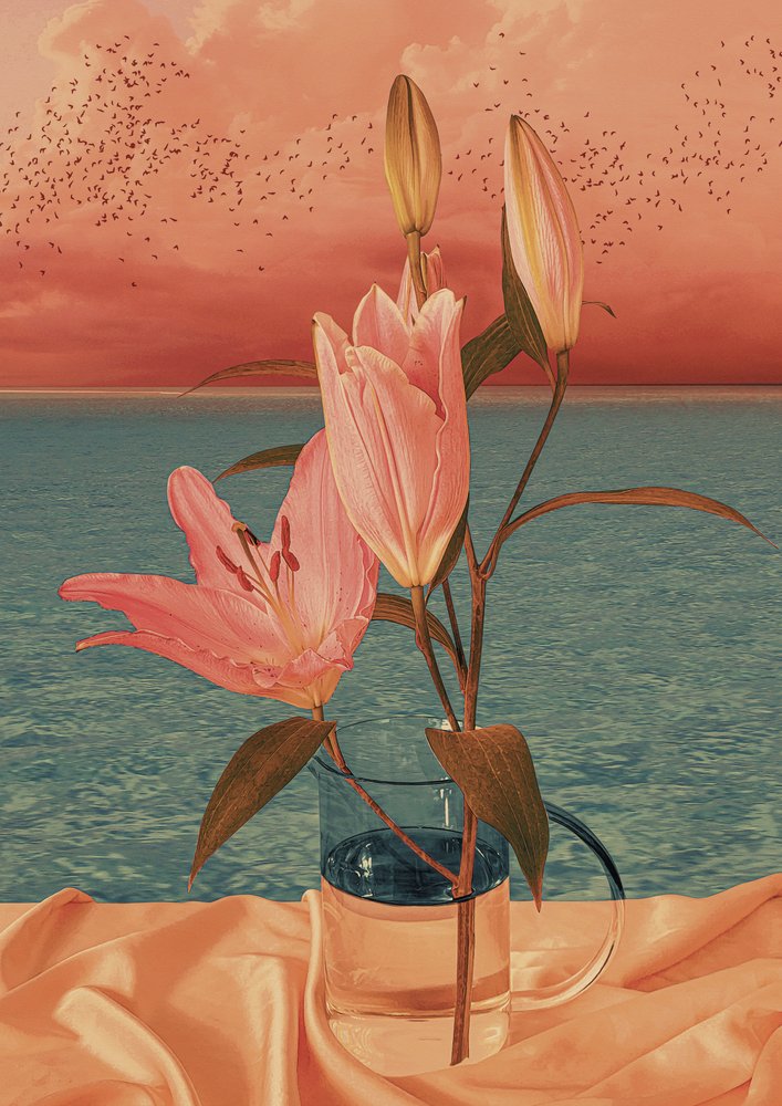 Pink Lilies Sea Sunset by CosmoZach
