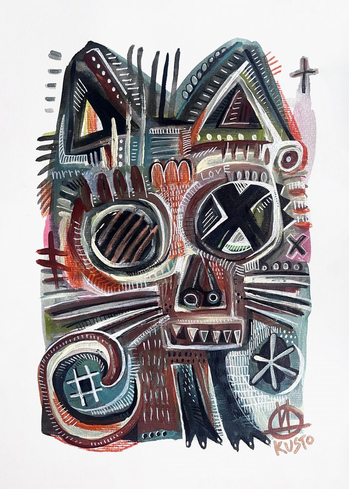 Abstract Tribal Cat by Daia Kusto