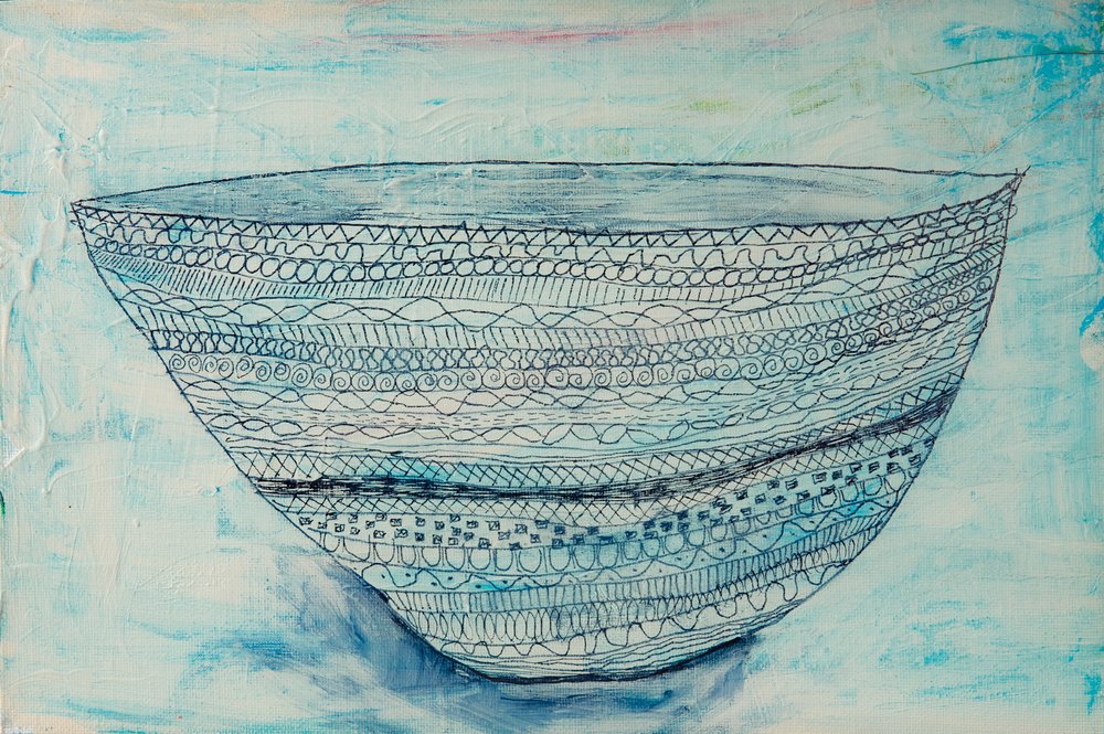 Doodle Blue Bowl by Dale Hefer