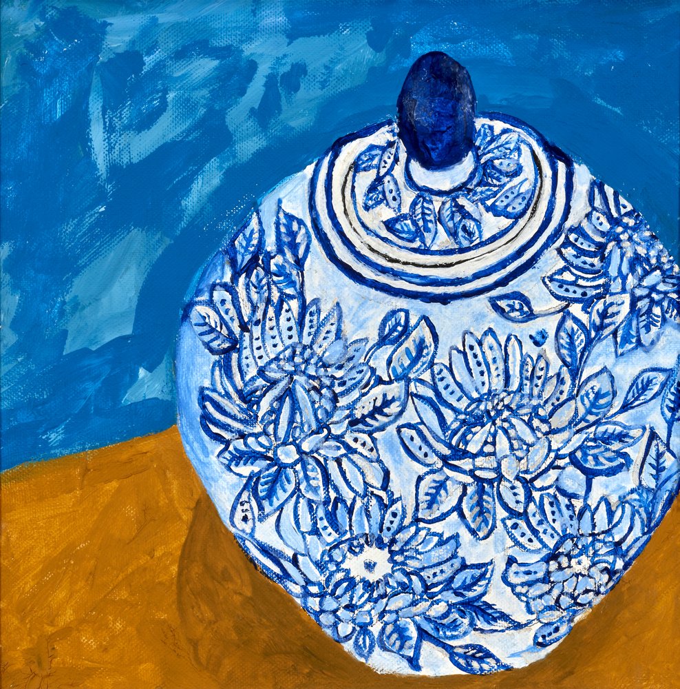 Elegant Blue Floral Jar by Dale Hefer & Family