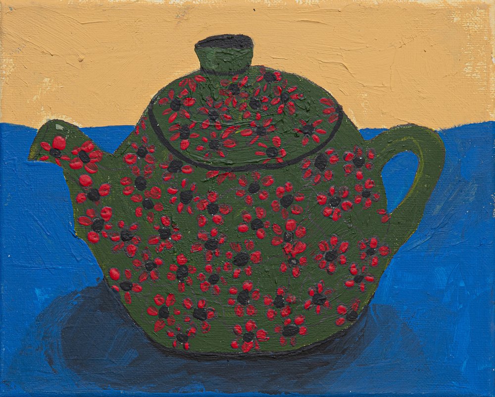 Green Floral Teapot Still Life by Dale Hefer & Family