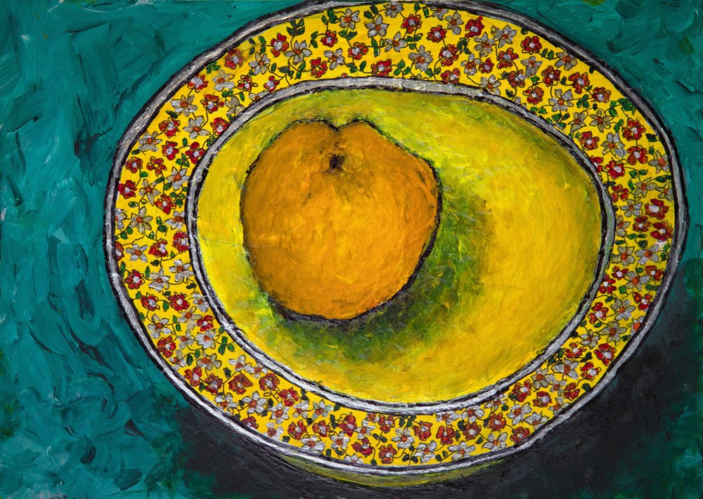 Orange in Floral Bowl by Dale Hefer & Family