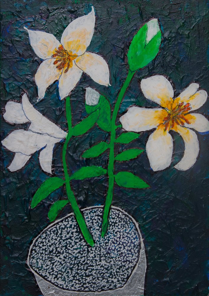 Potted White Lilies by Dale Hefer & Family