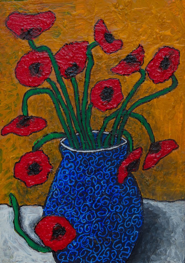 Vibrant Poppies Still Life by Dale Hefer & Family