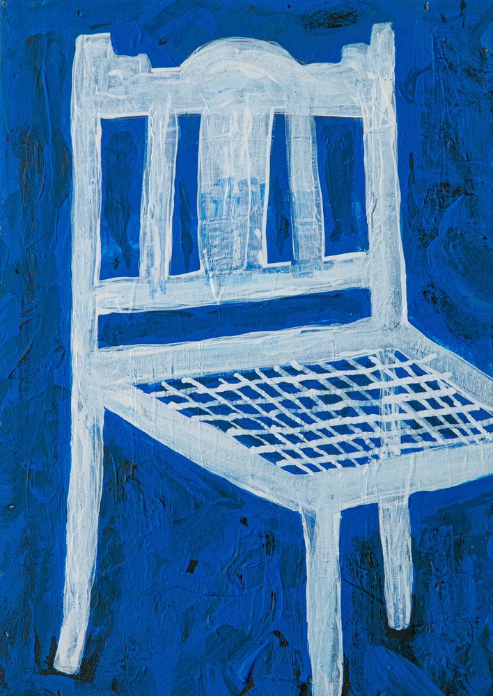 White Chair On Blue by Dale Hefer & Family