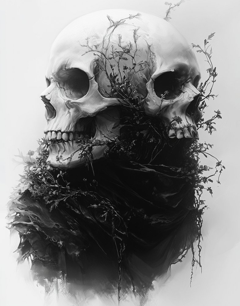 Gothic Skulls And Vines by David Drake