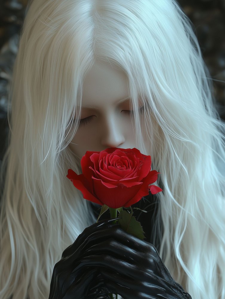 White Hair Red Rose by David Drake
