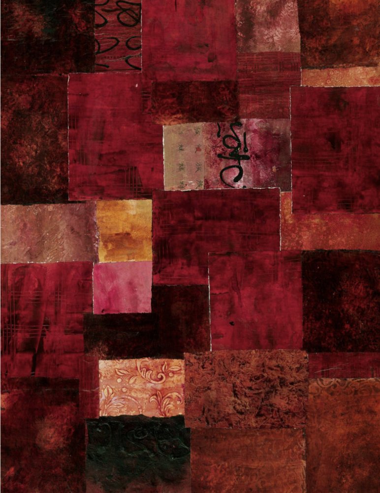 Crimson Patchwork Abstract by Deb Chaney