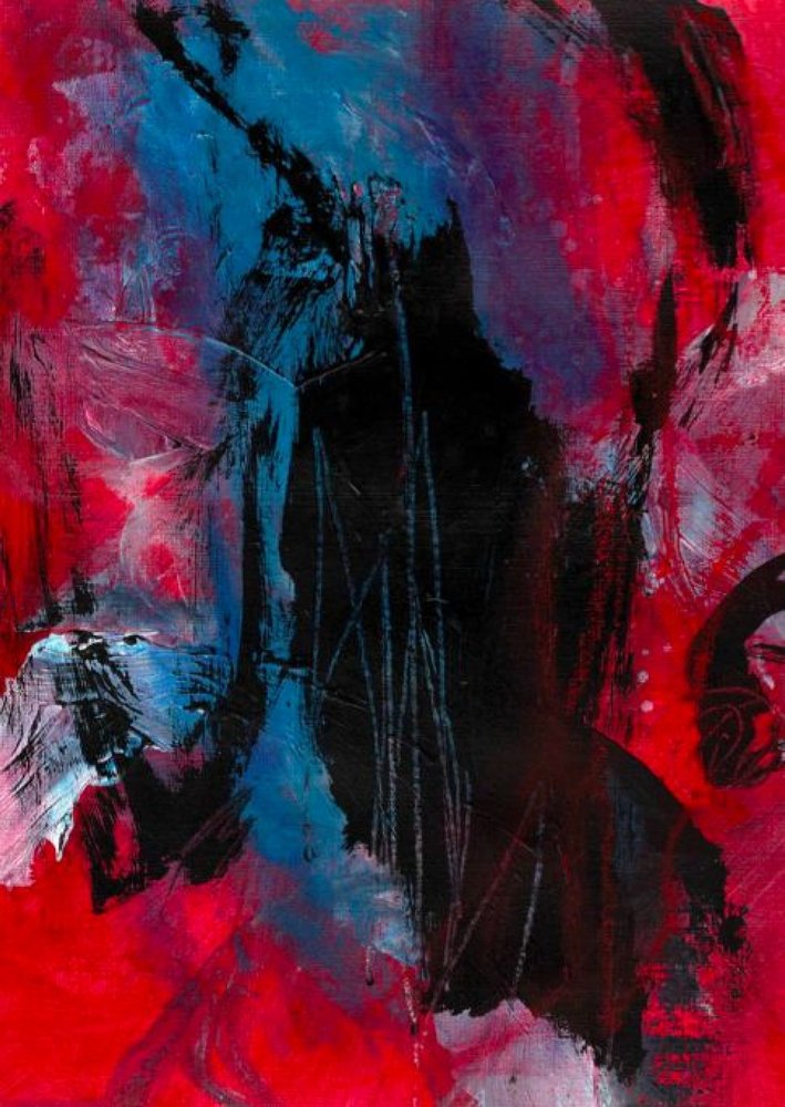 Dynamic Red Blue Abstract by Deb Chaney
