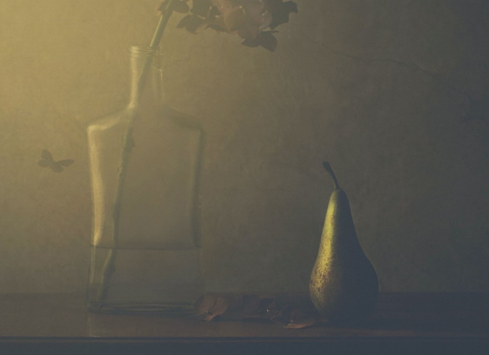 Moody Pear Still Life by Delphine Devos