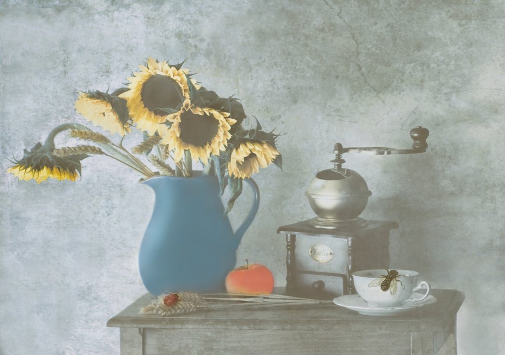 Rustic Sunflower Still Life by Delphine Devos