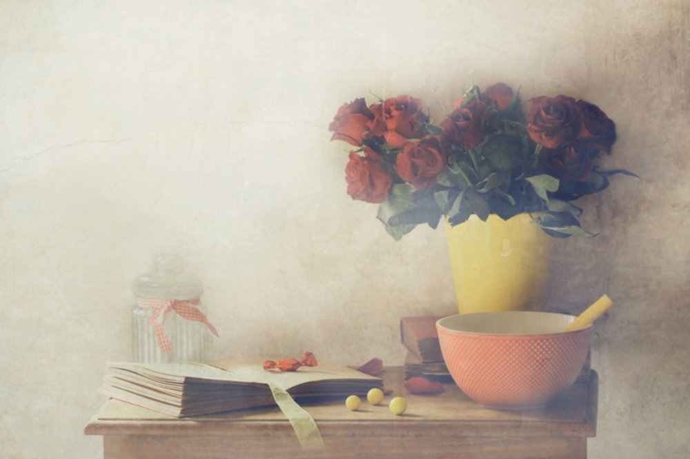 Vintage Rose Still Life by Delphine Devos