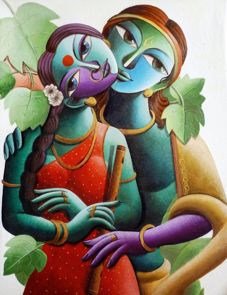 Radha Krishna Embrace by Dhananjoy Mukherjee