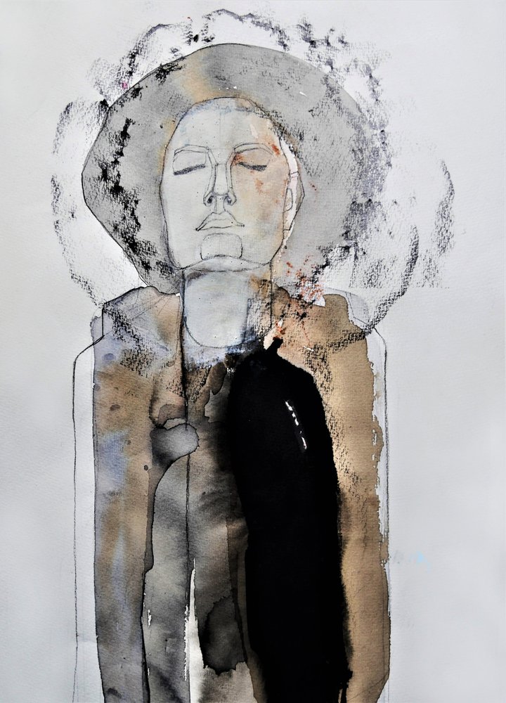 Contemplative Figure in Hat by Doris Schmitz