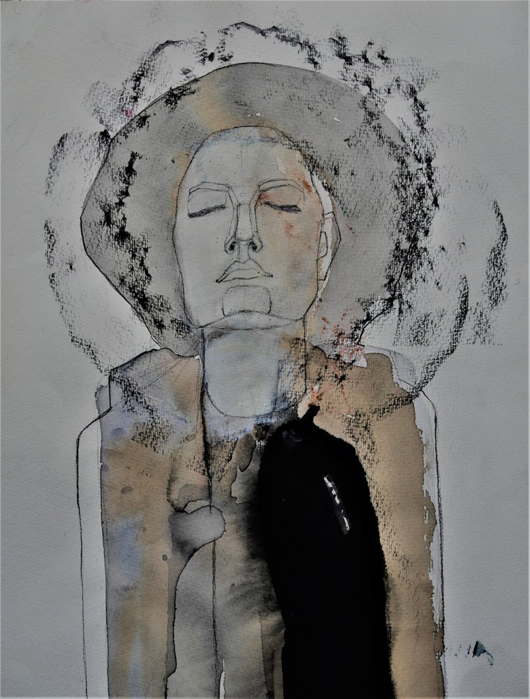Contemplative Woman in Hat by Doris Schmitz