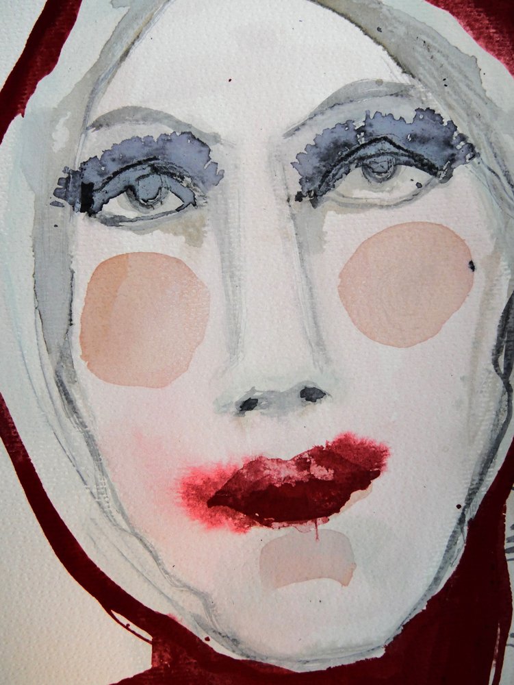 Dramatic Watercolor Face by Doris Schmitz