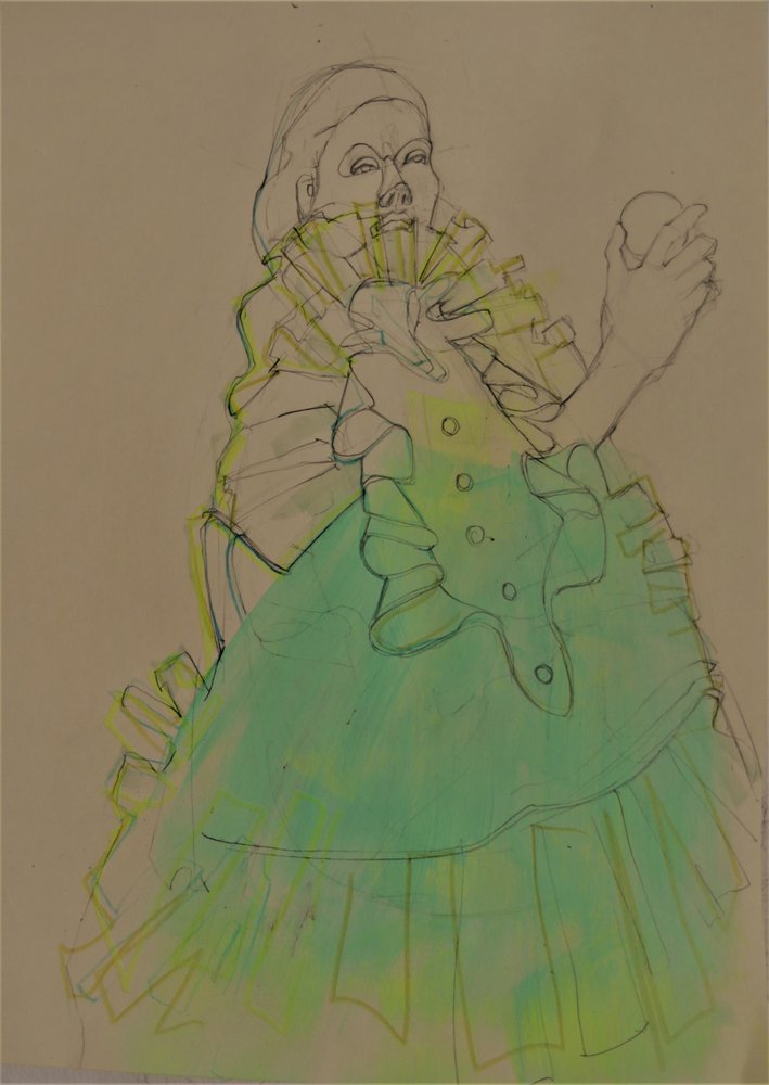 Elegant Woman Green Sketch by Doris Schmitz