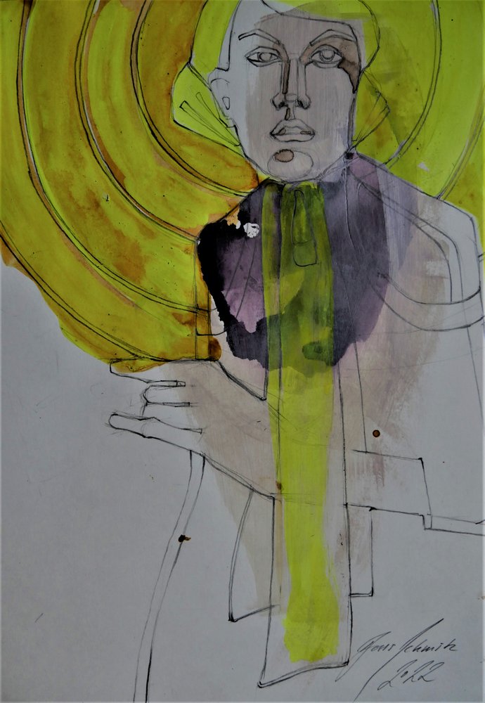 Expressive Yellow Portrait by Doris Schmitz