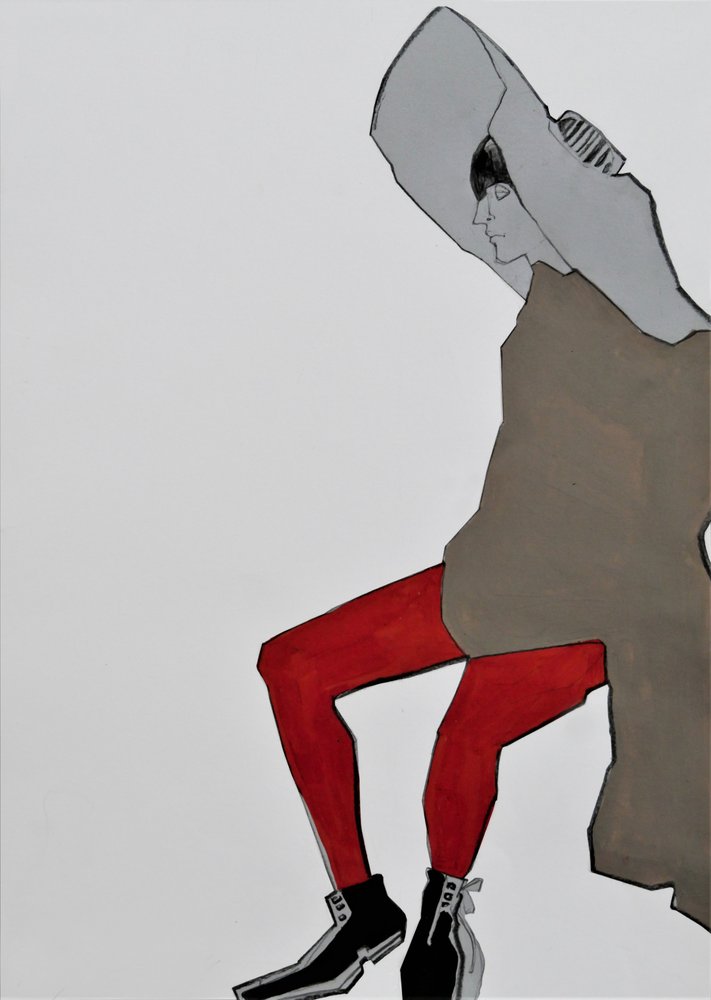 Hooded Figure Red Tights by Doris Schmitz