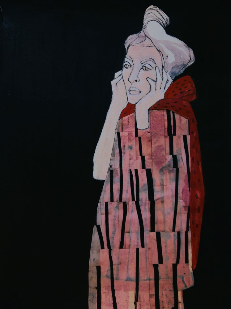 Pensive Woman in Red by Doris Schmitz
