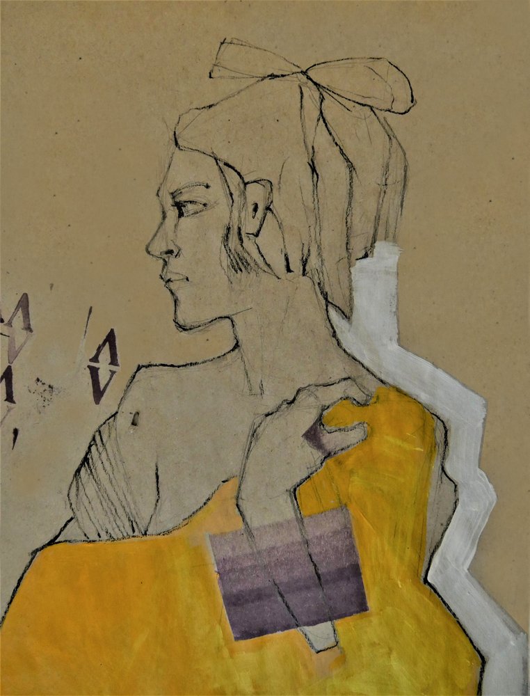 Pensive Yellow Portrait by Doris Schmitz