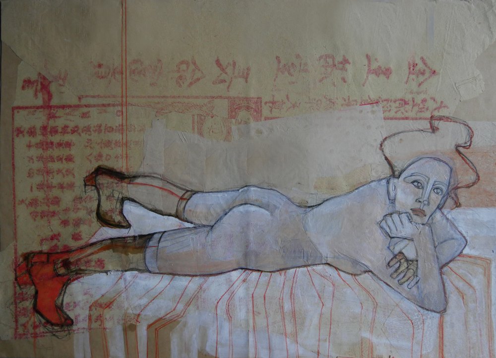 Reclining Nude Red Boots by Doris Schmitz