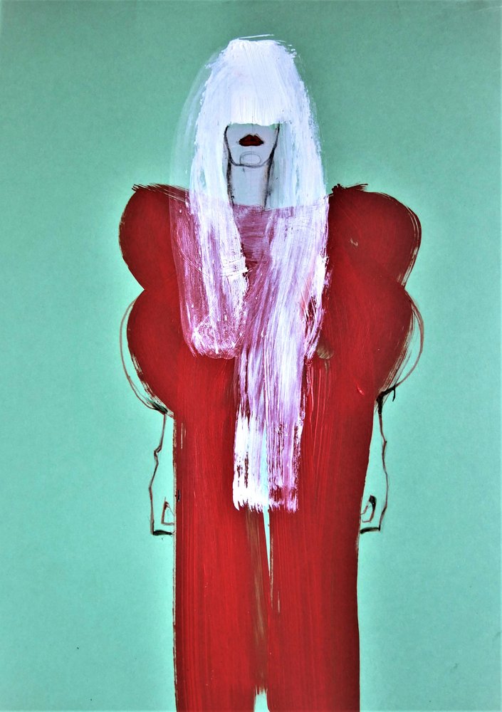 White Hair Red Dress by Doris Schmitz