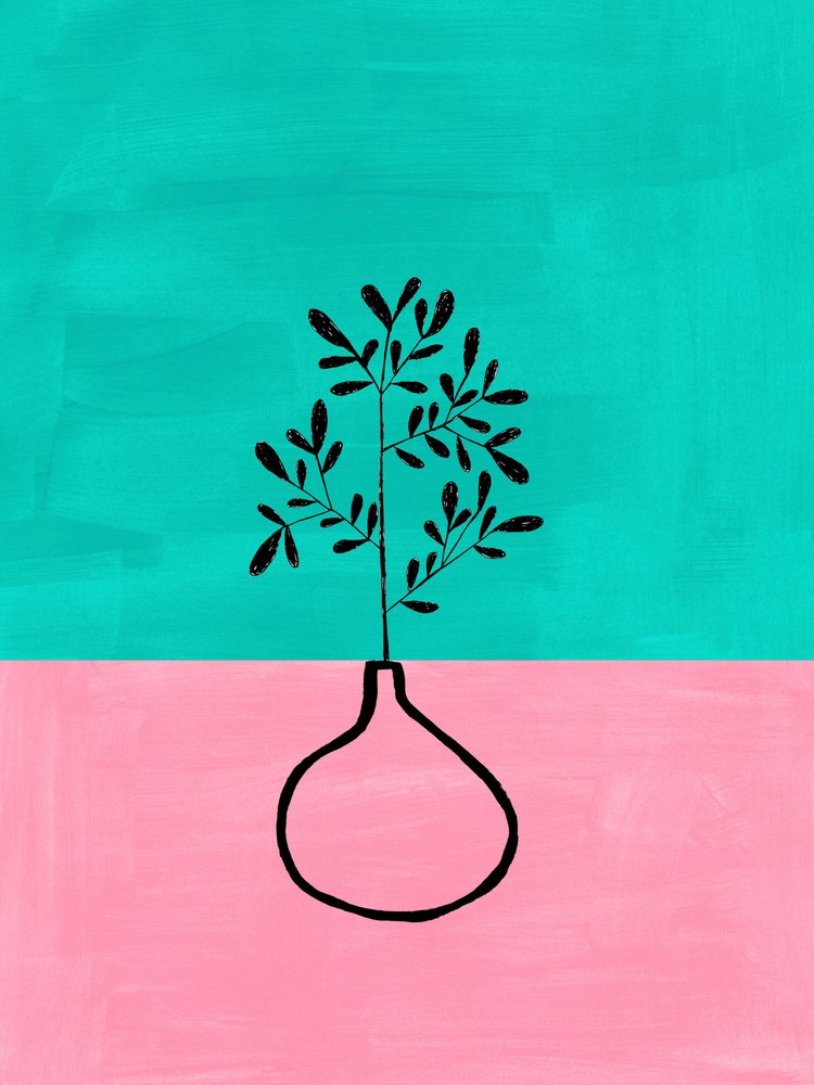 Pink Teal Botanical Vase by Ejaaz Haniff