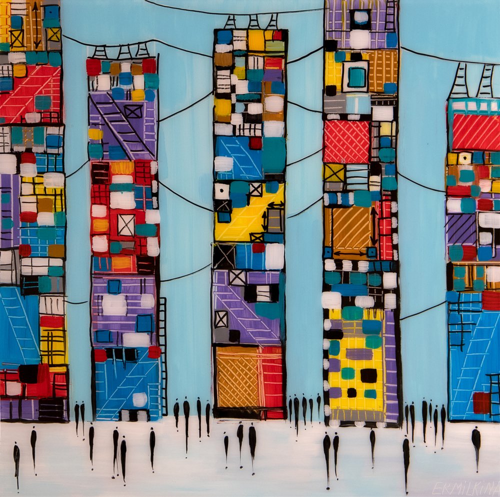 Vibrant Cityscape People by Ekaterina Ermilkina
