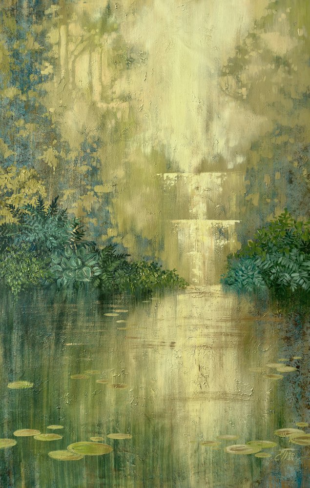Sunlit Forest Waterfall by Ekaterina Prisich