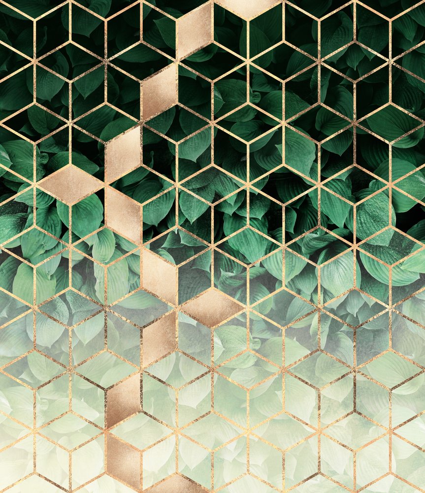 Green Gold Geometric Leaves by Elisabeth Fredriksson