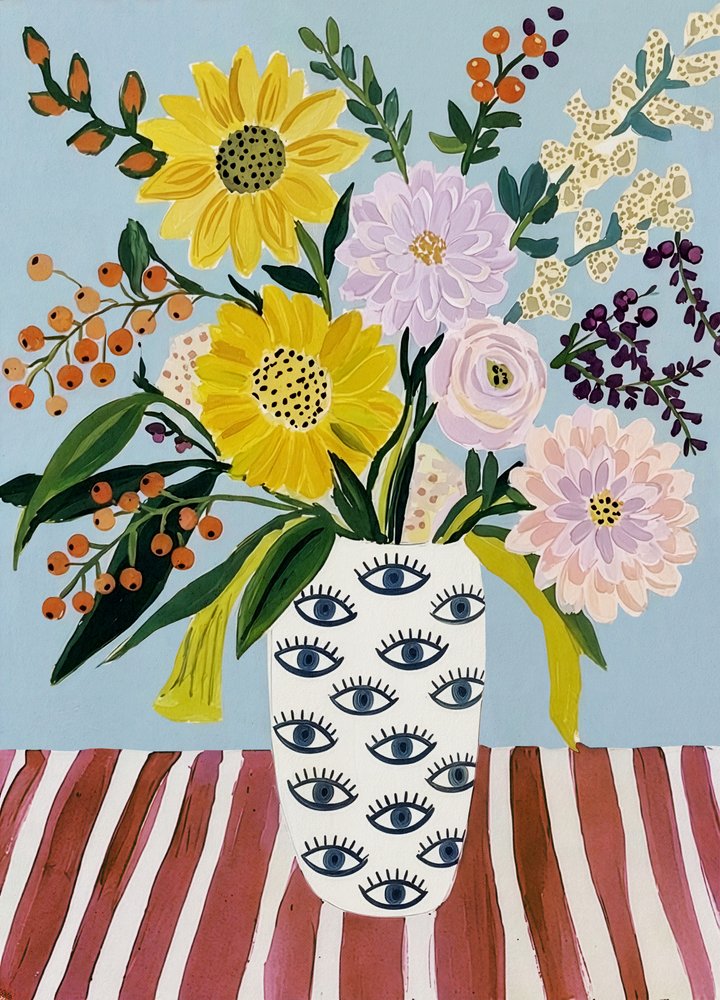 Cheerful Flowers Eye Vase by Essa Van Reis