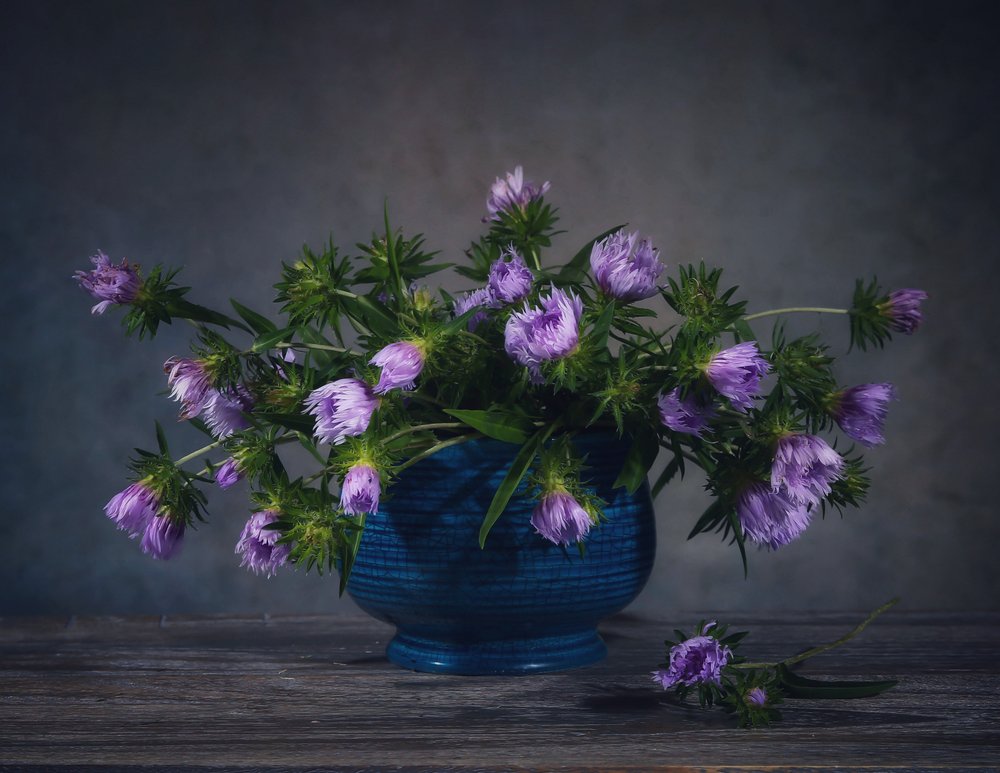 Lavender Thistles Still Life by Fangping Zhou