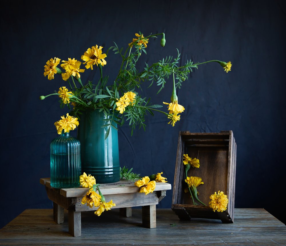 Vibrant Marigolds Still Life by Fangping Zhou